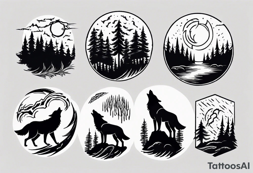 thunderstorm over a forest and a wolf howling tattoo idea thunderstorm over a forest and a wolf howling tattoo idea