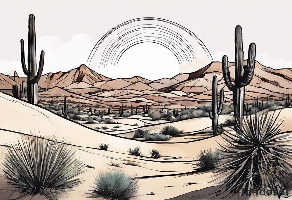 sketch of desert in a circle tattoo idea