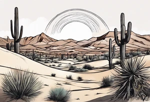 sketch of desert in a circle tattoo idea