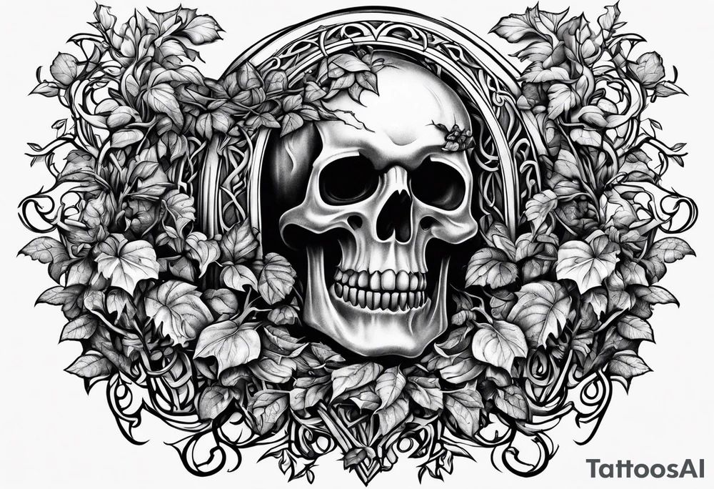 Leafy vines with grave yard tattoo idea