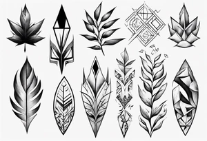 full arm. pointy leaves and geometric shapes tattoo idea