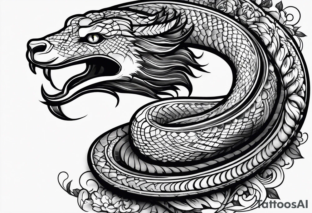 On the goat's head is a snake. tattoo idea