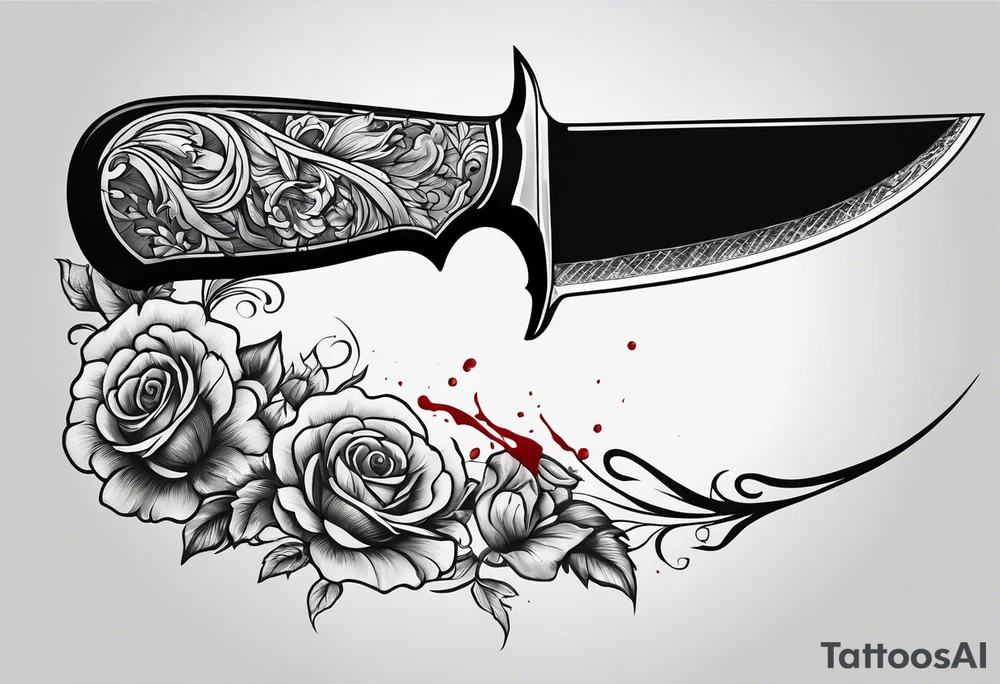 Hand stabbed by a curved knife with blood tattoo idea