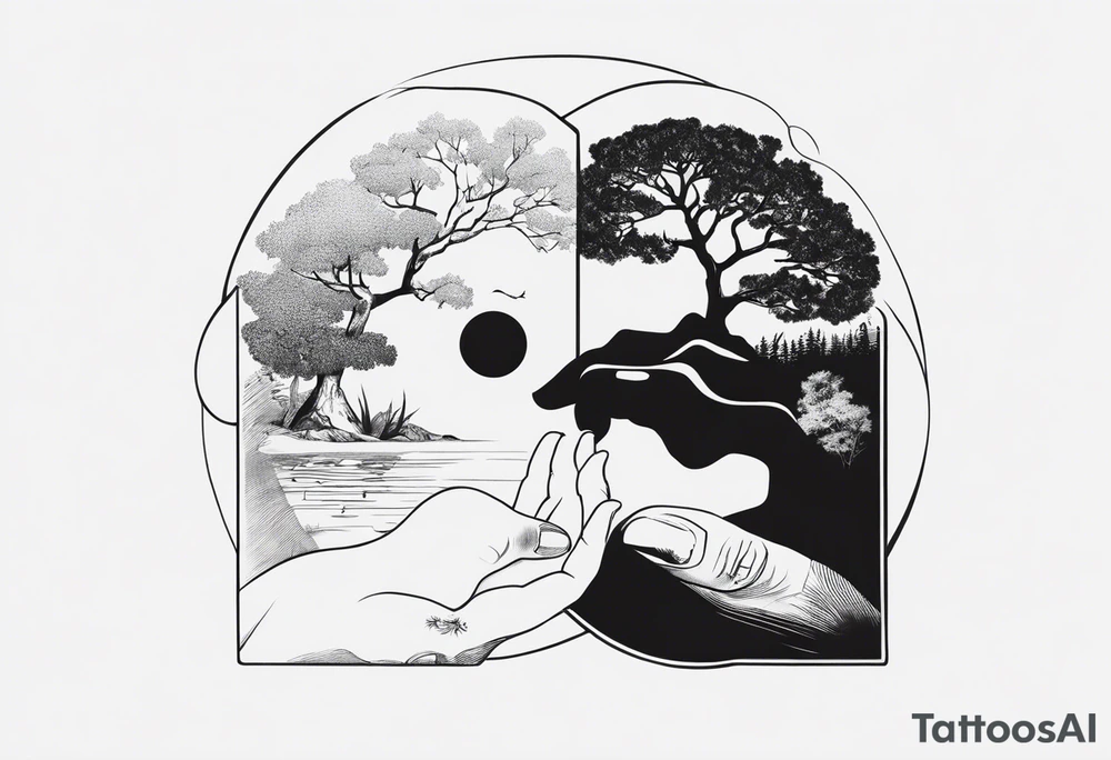Rock hands in Ying yang, masculine and feminine, nothing dies everything transforms, nurture over nature tattoo idea