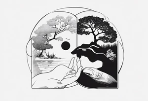 Rock hands in Ying yang, masculine and feminine, nothing dies everything transforms, nurture over nature tattoo idea