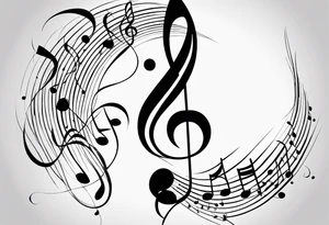 Minimalist line work tattoo, depicting musical
Notes and the letters “R” and “L” which symbolize Lainey and remi. tattoo idea