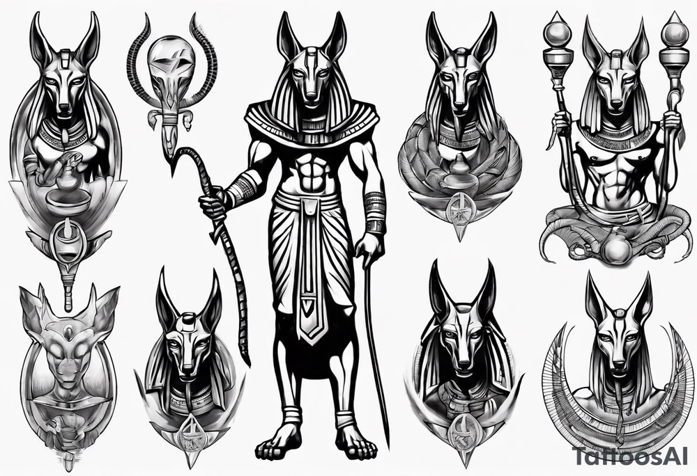 Egyptian god Anubis with snakes tattoo idea