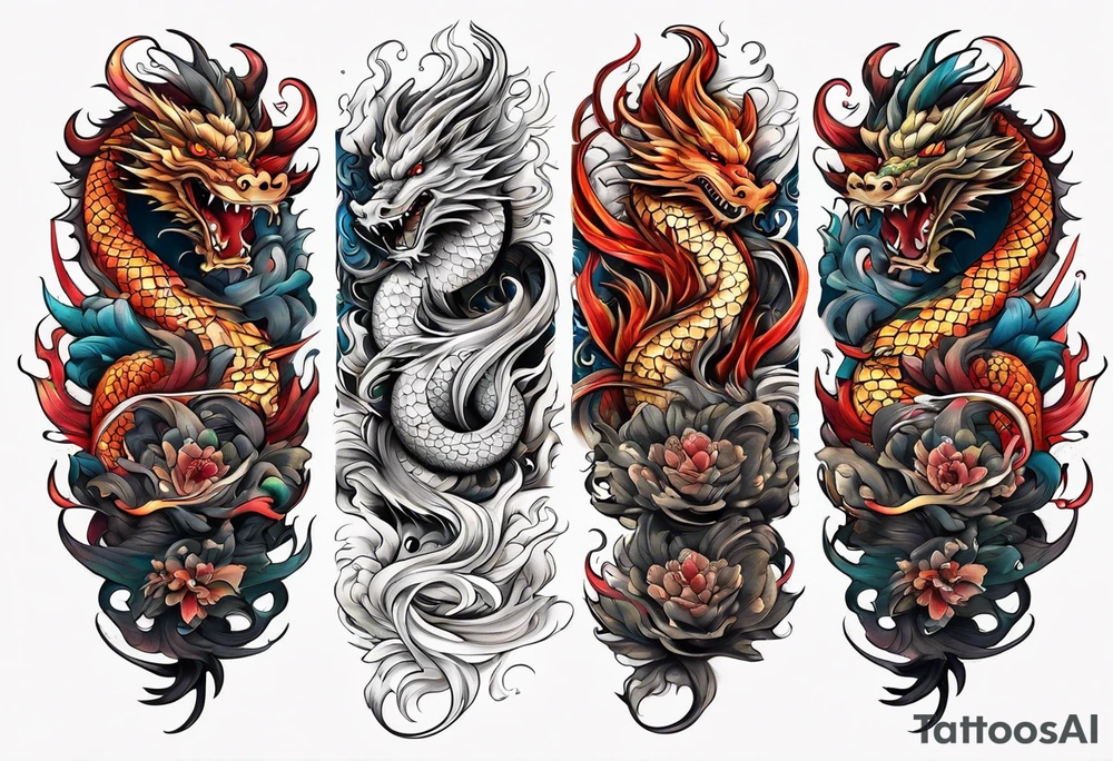 Japanese forearm half sleeve with dragons tattoo idea