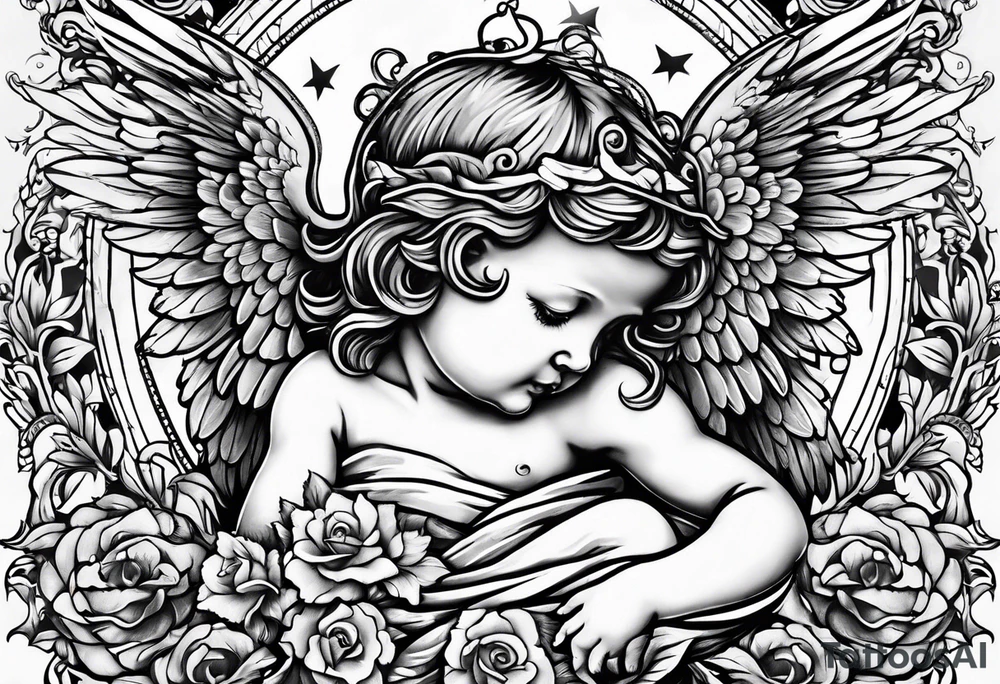 Crying cherub angel with tattoos on it tattoo idea