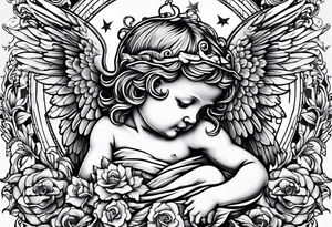 Crying cherub angel with tattoos on it tattoo idea