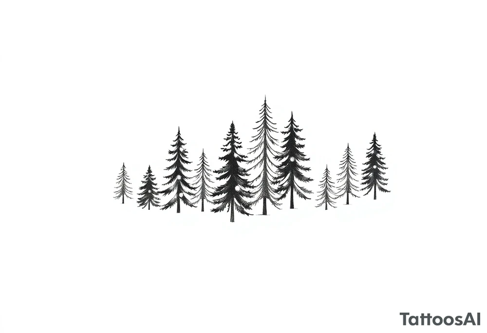 Coniferous forest trees in black and gray tattoo sleeve tattoo idea