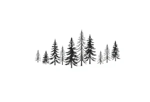 Coniferous forest trees in black and gray tattoo sleeve tattoo idea