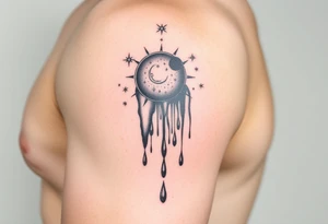 A solar system with the stars falling into a waterfall and turning into rain drops tattoo idea