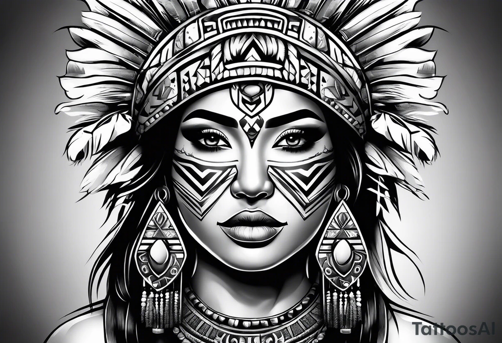 mexican aztec with fur head on head tattoo idea