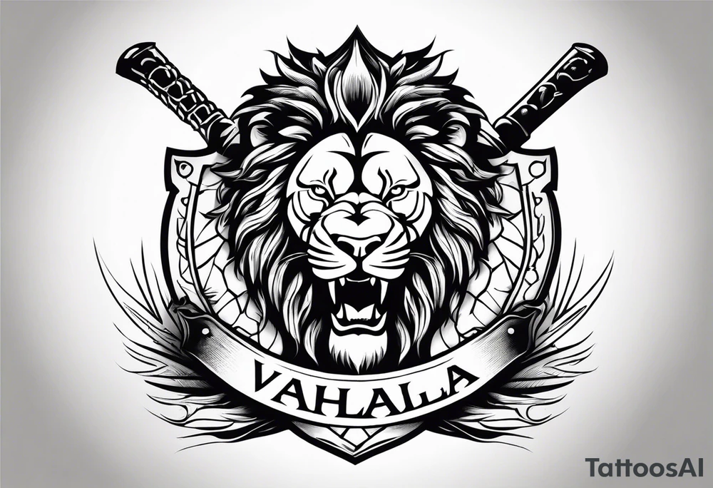 Valhalla sword shield lion 
 axe tattoo idea