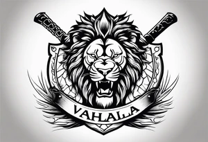 Valhalla sword shield lion 
 axe tattoo idea