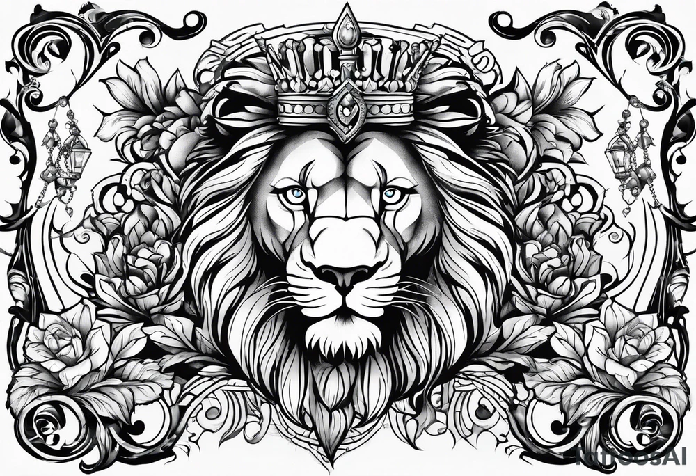 Cross and lion tattoo idea