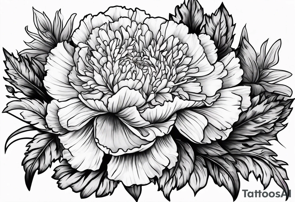 Top view flower arrangement of a carnation aster and violet tattoo idea