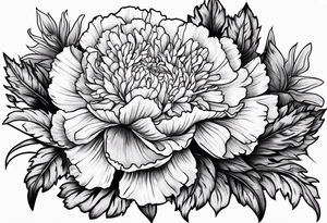 Top view flower arrangement of a carnation aster and violet tattoo idea
