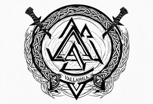 Valhalla  sword shield axe barbed wire chains valknut tattoo idea