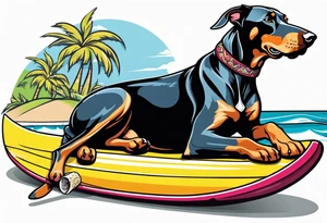 doberman smoking a cigar on a surfboard tattoo idea
