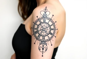 vintage roman numerals within ornate clockwork mechanism tattoo idea
