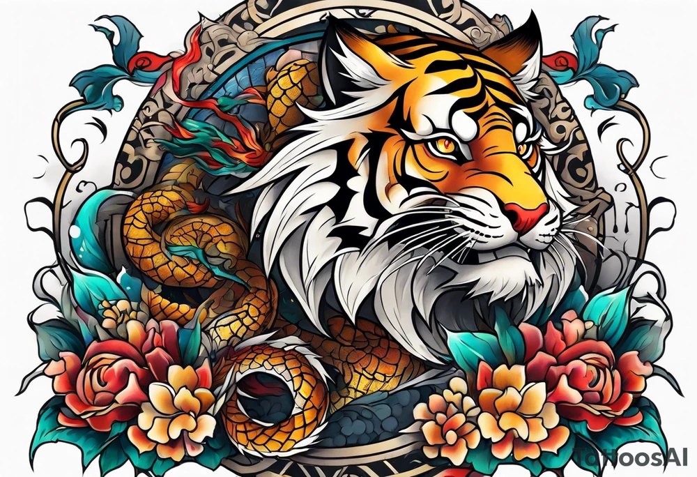 tiger and dragon neotraditional tattoo idea