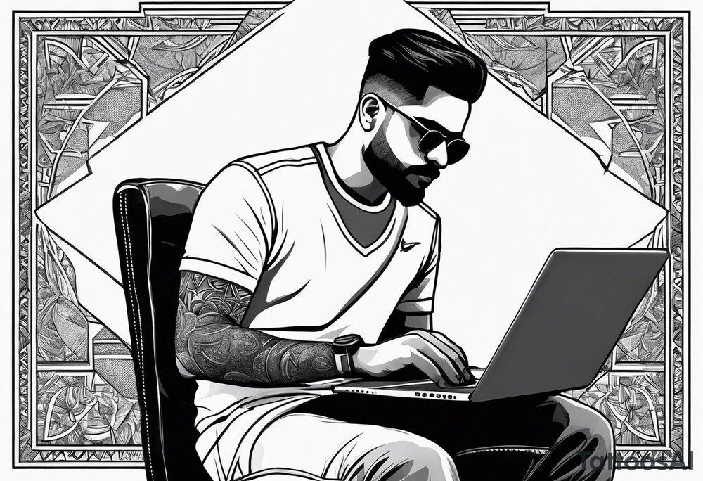 Babar Azam working with laptop tattoo idea