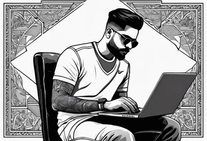Babar Azam working with laptop tattoo idea