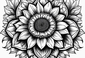 Foral sunflower and roman numeral sleeve tattoo idea