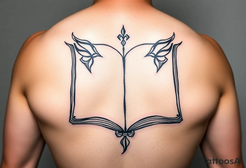 artistic open book that looks more like a tribal tattoo than a book tattoo idea