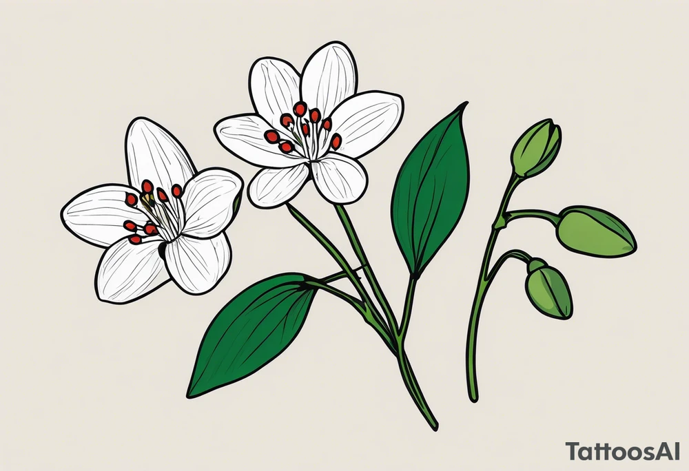 One snowdrop, One hawthorn flower, Two honeysuckle blooms, tattoo idea One snowdrop, One hawthorn flower, Two honeysuckle blooms, tattoo idea