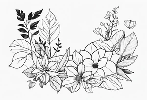 line of leaves and flowers, wraparound leg tattoo idea