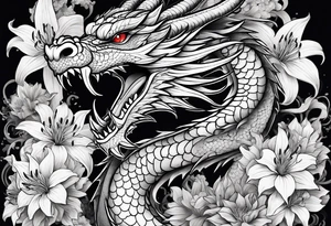 Dragon with Spider lilies surrounding it tattoo idea