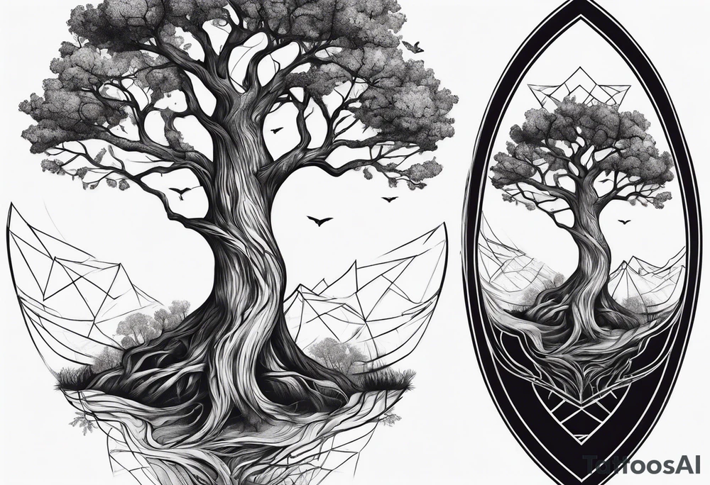 Creepy tree asymmetrical tattoo idea