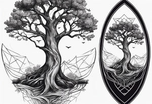 Creepy tree asymmetrical tattoo idea