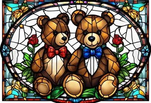 Teddy bear with bow tie stained glass tattoo idea