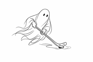 Single line drawing of a ghost stickhandling a puck on ice. tattoo idea