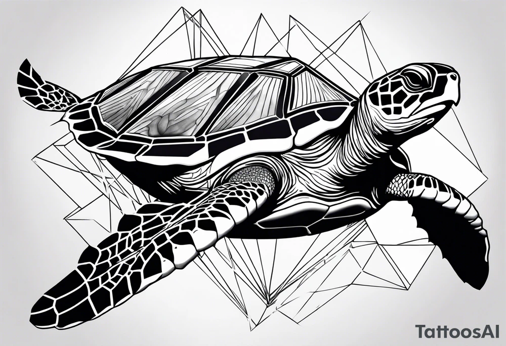 Full leg sleeve sea turtle geometric tattoo idea