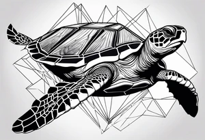 Full leg sleeve sea turtle geometric tattoo idea