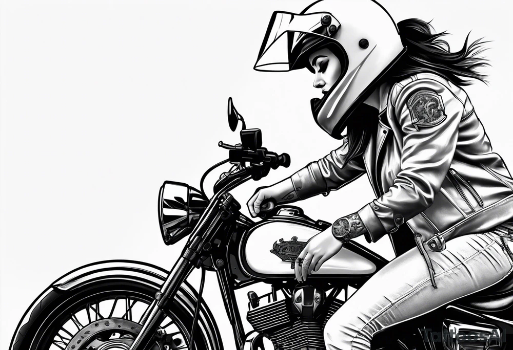 Frau mit Helm auf Motorrad tattoo idea