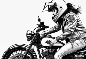 Frau mit Helm auf Motorrad tattoo idea