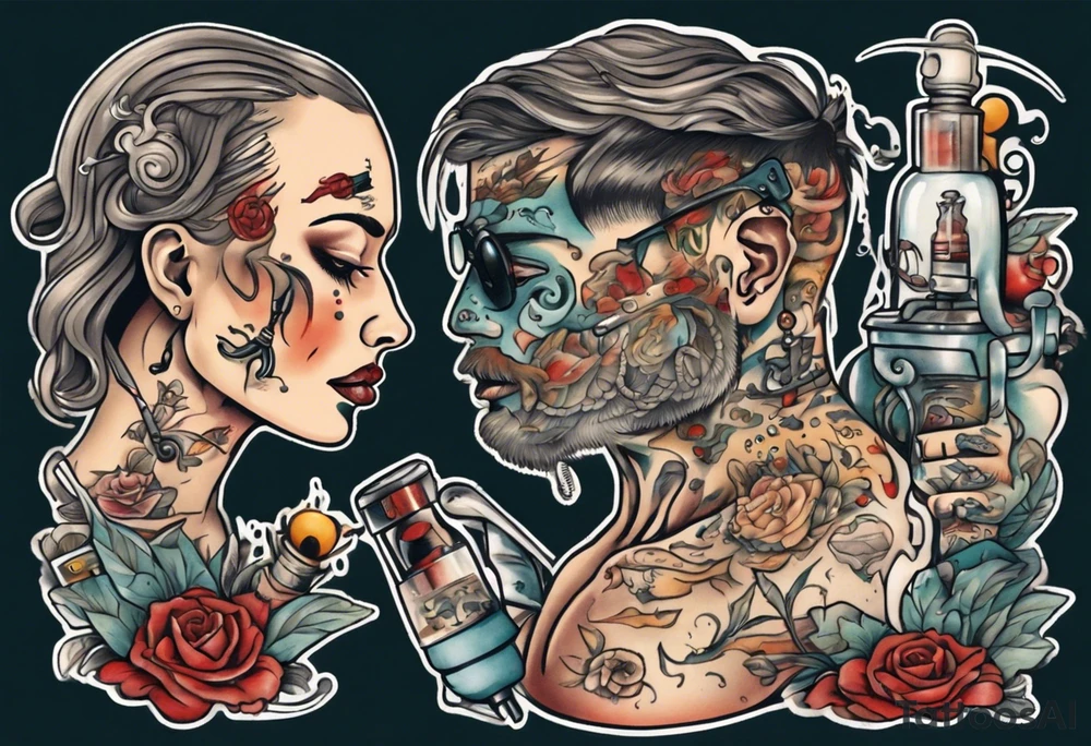 man getting tattooed by a woman tattoo idea