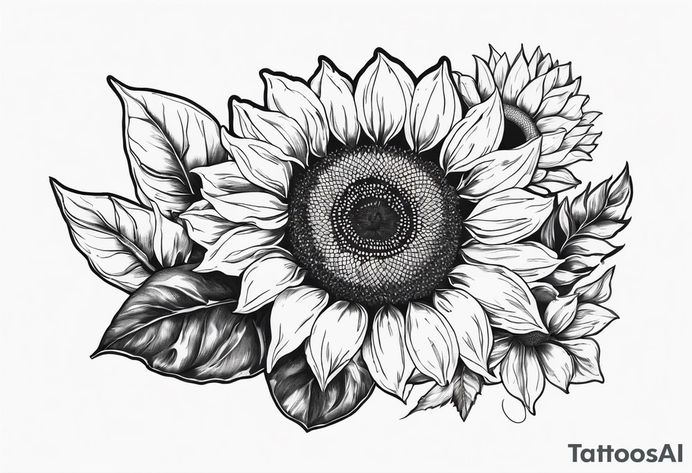 Realistic Horseshoe around a sunflower tattoo idea