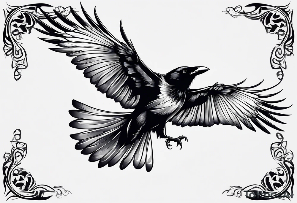 outlines of a crow with open wings tattoo idea