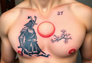 noble samurai warrior silhouette at sunset with cherry blossoms tattoo idea