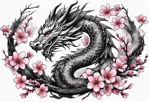 Haku dragon with  cherry blossoms  and soot sprites tattoo idea