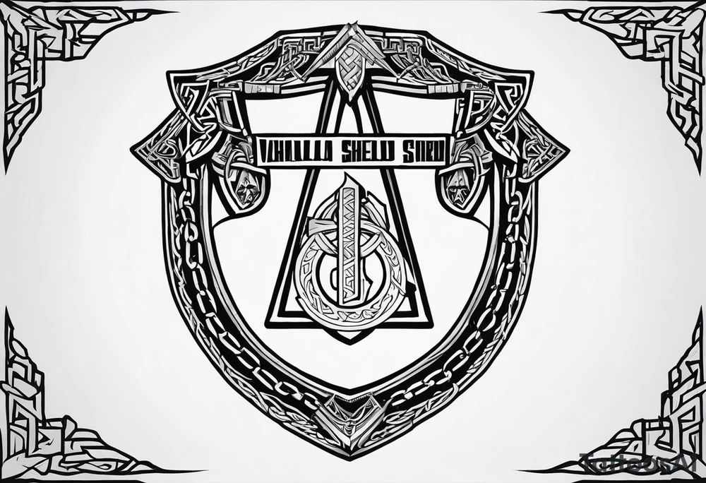 Valhalla shield sword axe Valknut chains tattoo idea
