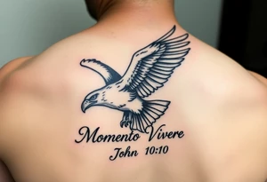 majestic eagle in flight, the words Momento Vivere and John 10:10 tattoo idea