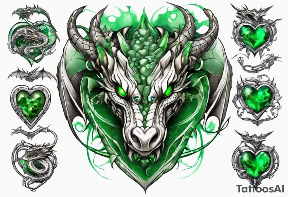 dragon with green-stone heart tattoo idea
